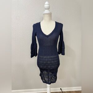 Missoni Navy Blue 3/4 Sleeve Stretch V-Neck Knit Short Dress Size 0